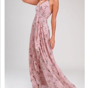 ROMANCE ABOUND MAUVE PINK FLORAL SURPLICE MAXI